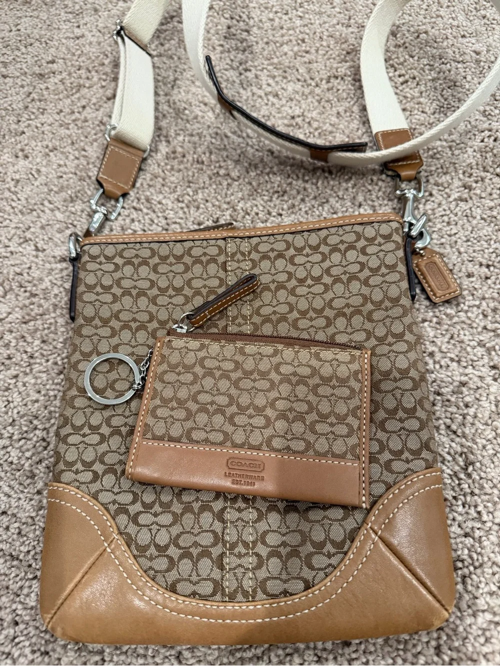 Coach Brown Signature Crossbody with Cream Strap